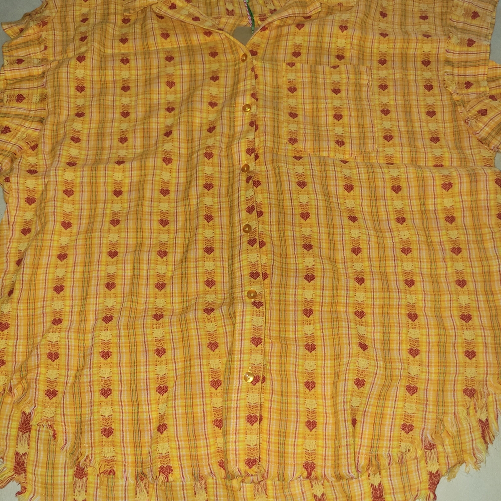 Umgee Yellow Plaid Shirt with Red Accents